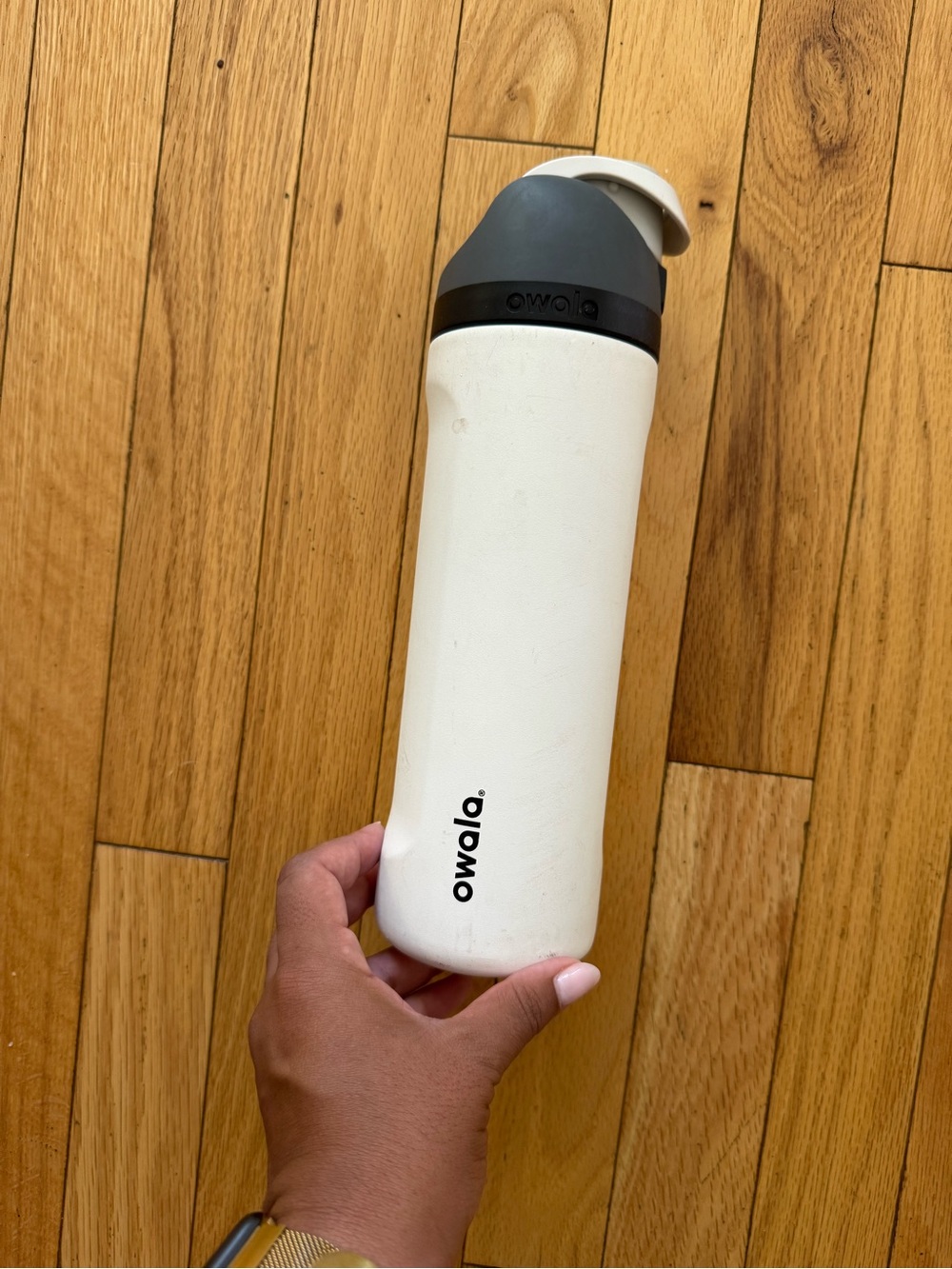 Owala White and Gray Insulated Water Bottle - One-Hand Flip Top